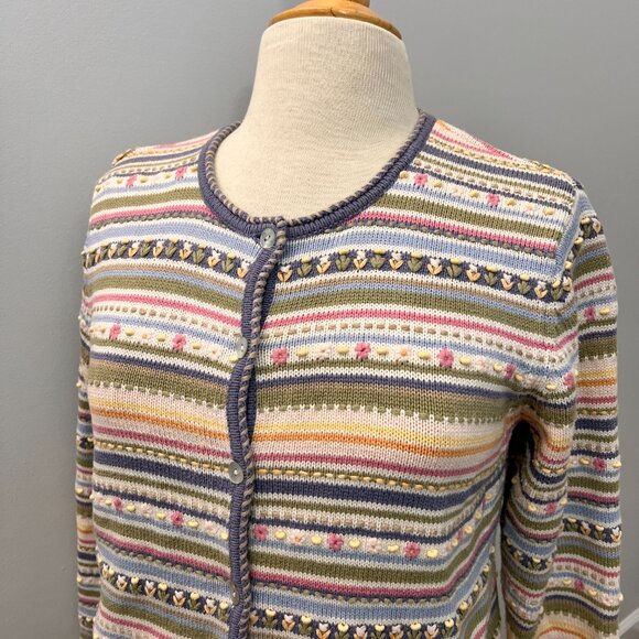 Vintage Talbots Spring Knitted Pastel Floral Cotton Cardigan Button Up Sz PS - Picture 2 of 12